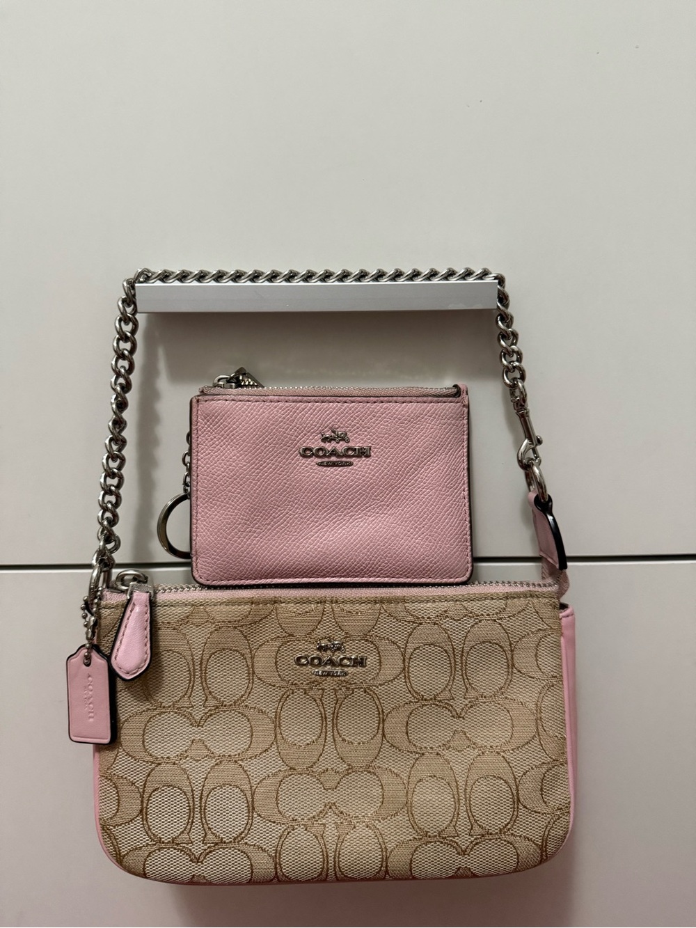 Coach Powder Pink Monogram Nolita 19 & Mini Skinny Wallet Set 🩷